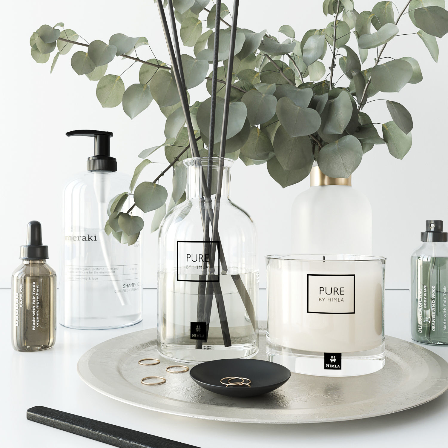 Bathroom set with eucalyptus 3D model_3