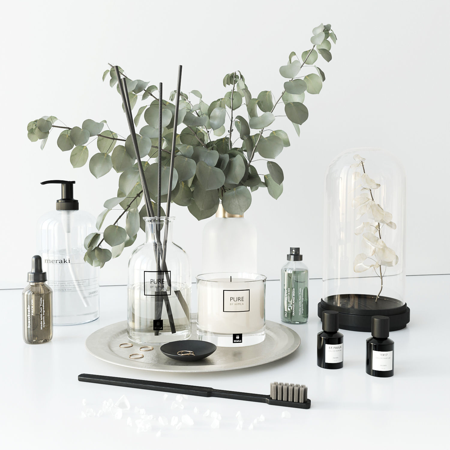 Bathroom set with eucalyptus 3D model_1