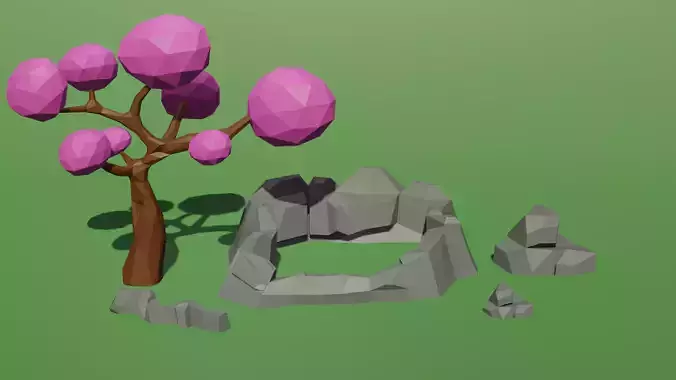 Low Poly Tree and Rocks