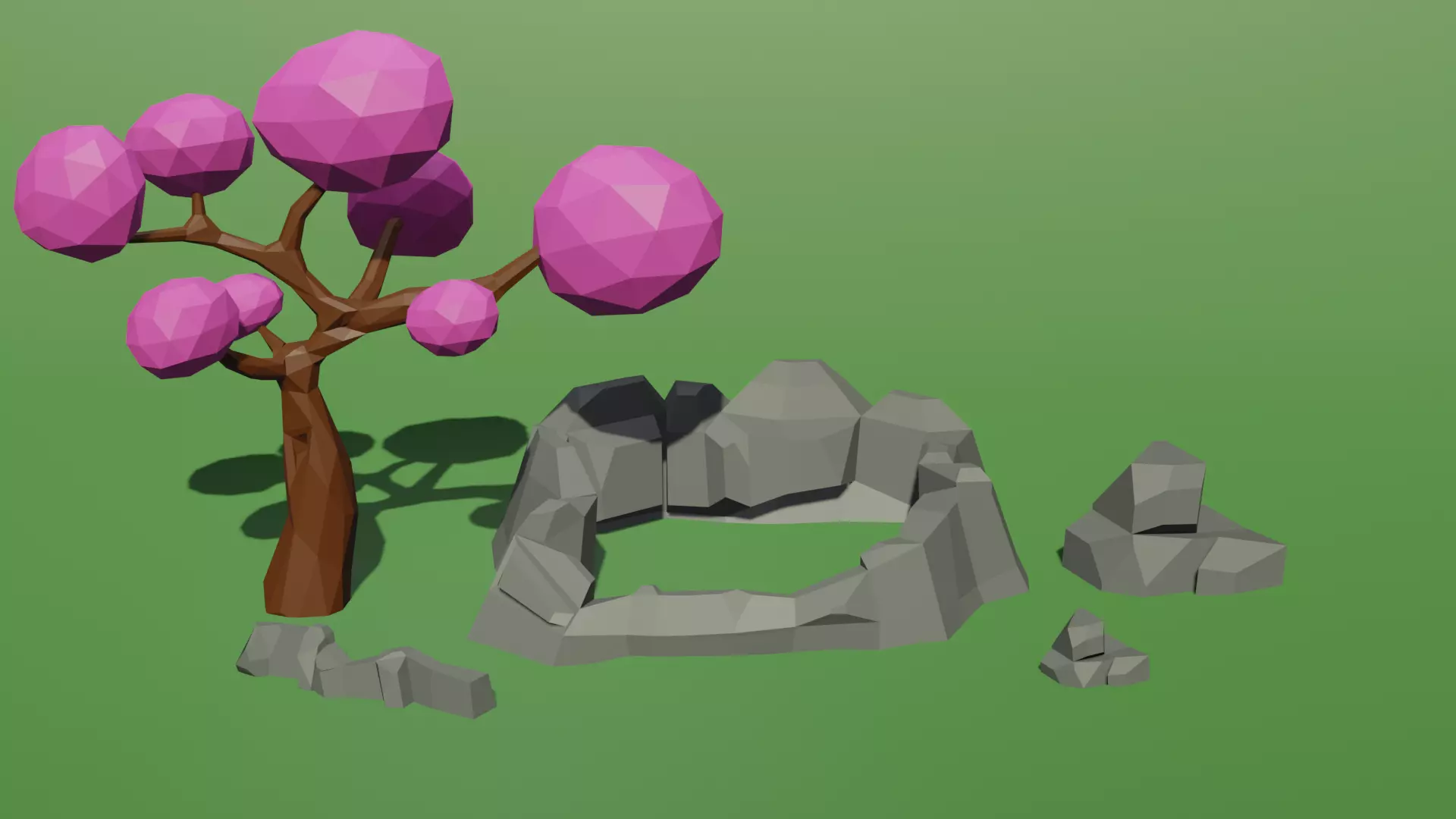Low Poly Tree and Rocks Free low-poly 3D model_0