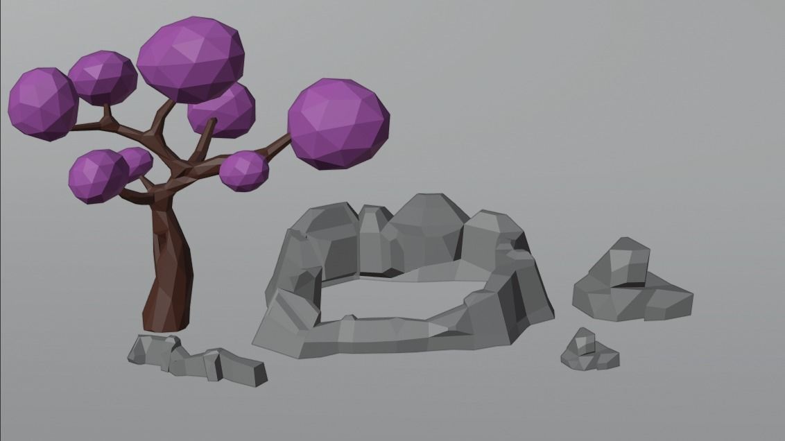 Low Poly Tree and Rocks Free low-poly 3D model_3