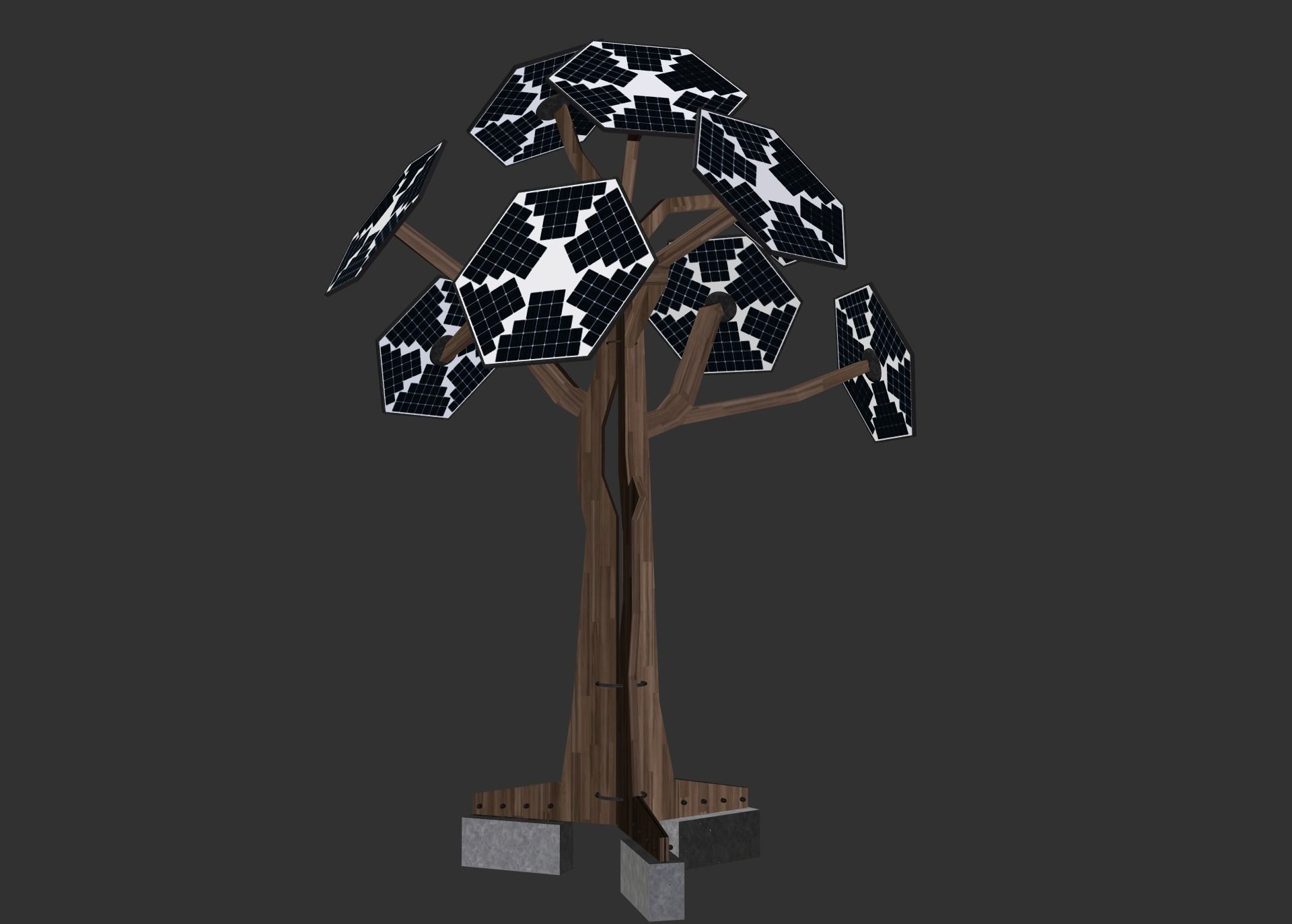 solar energy tree rectangular cells Low-poly 3D model_3