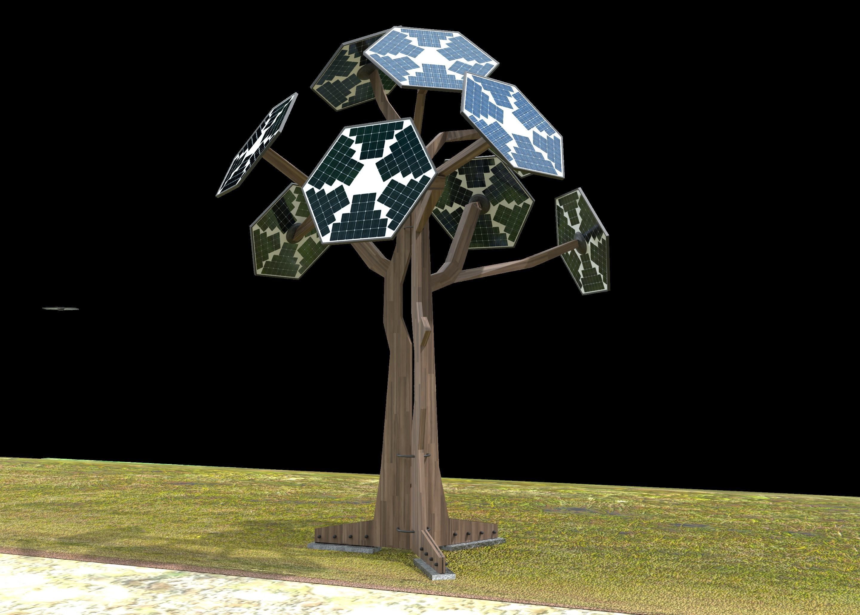 solar energy tree rectangular cells Low-poly 3D model_1