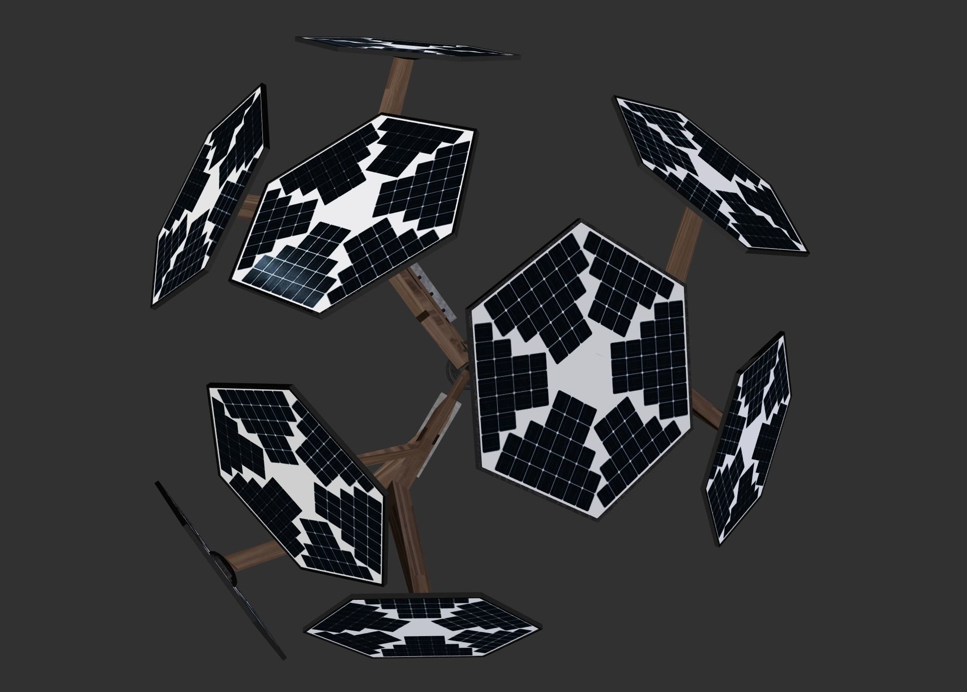 solar energy tree rectangular cells Low-poly 3D model_5