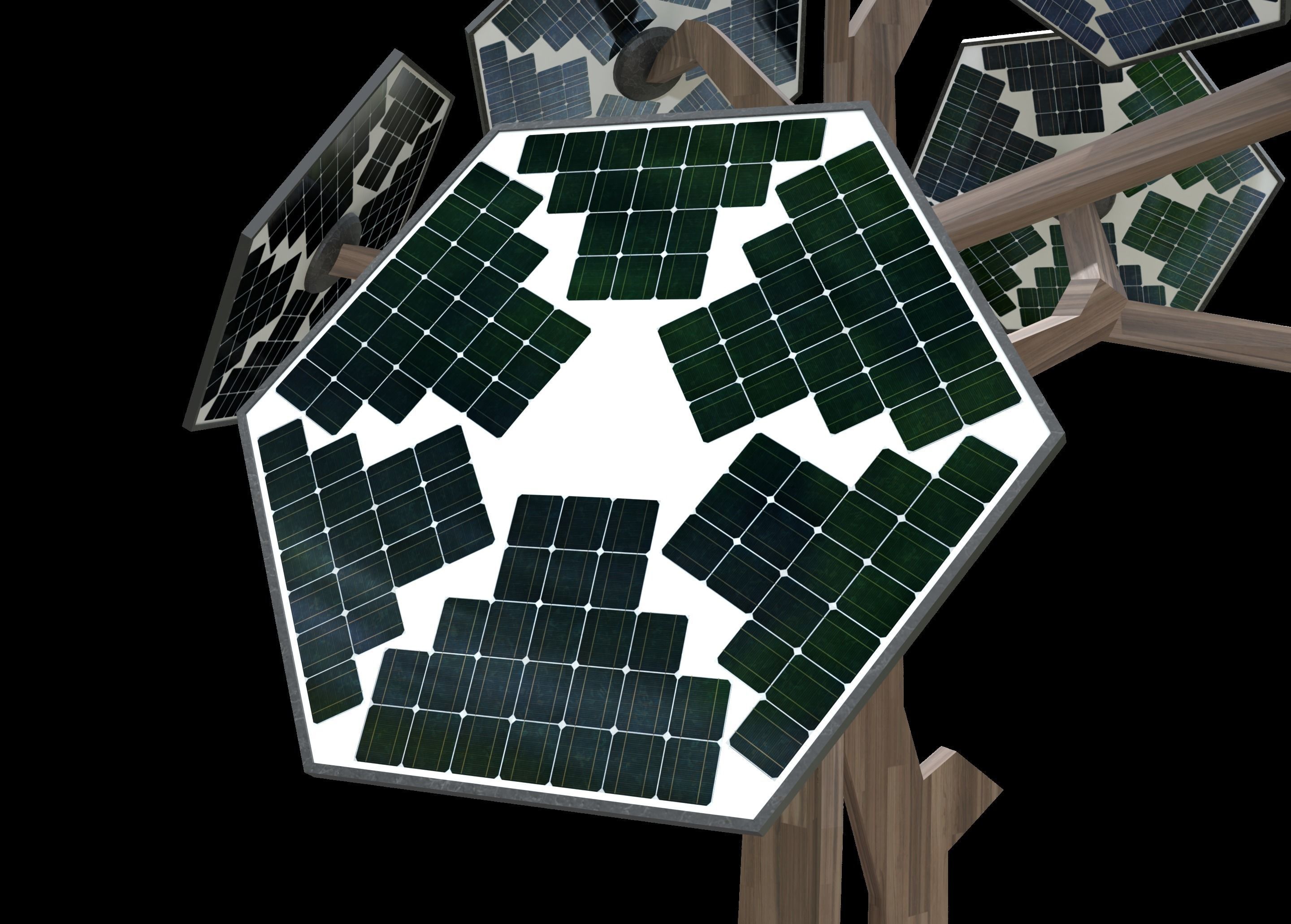 solar energy tree rectangular cells Low-poly 3D model_10