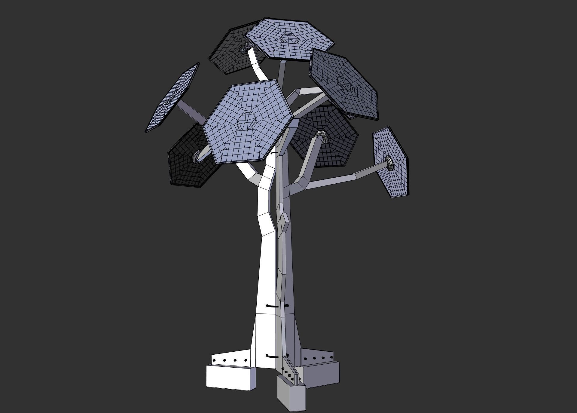 solar energy tree rectangular cells Low-poly 3D model_2