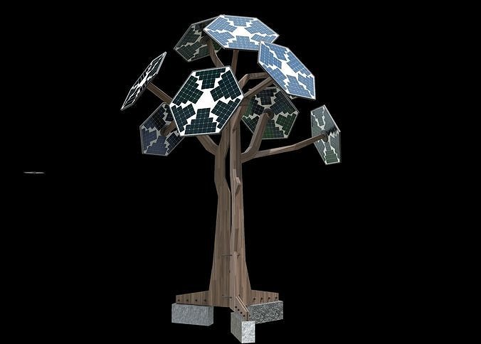  solar energy tree rectangular cells Low-poly 3D model