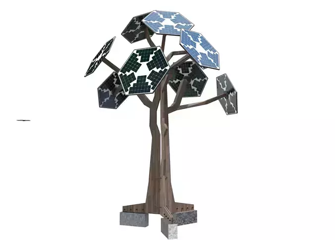 solar energy tree rectangular cells Low-poly 3D model