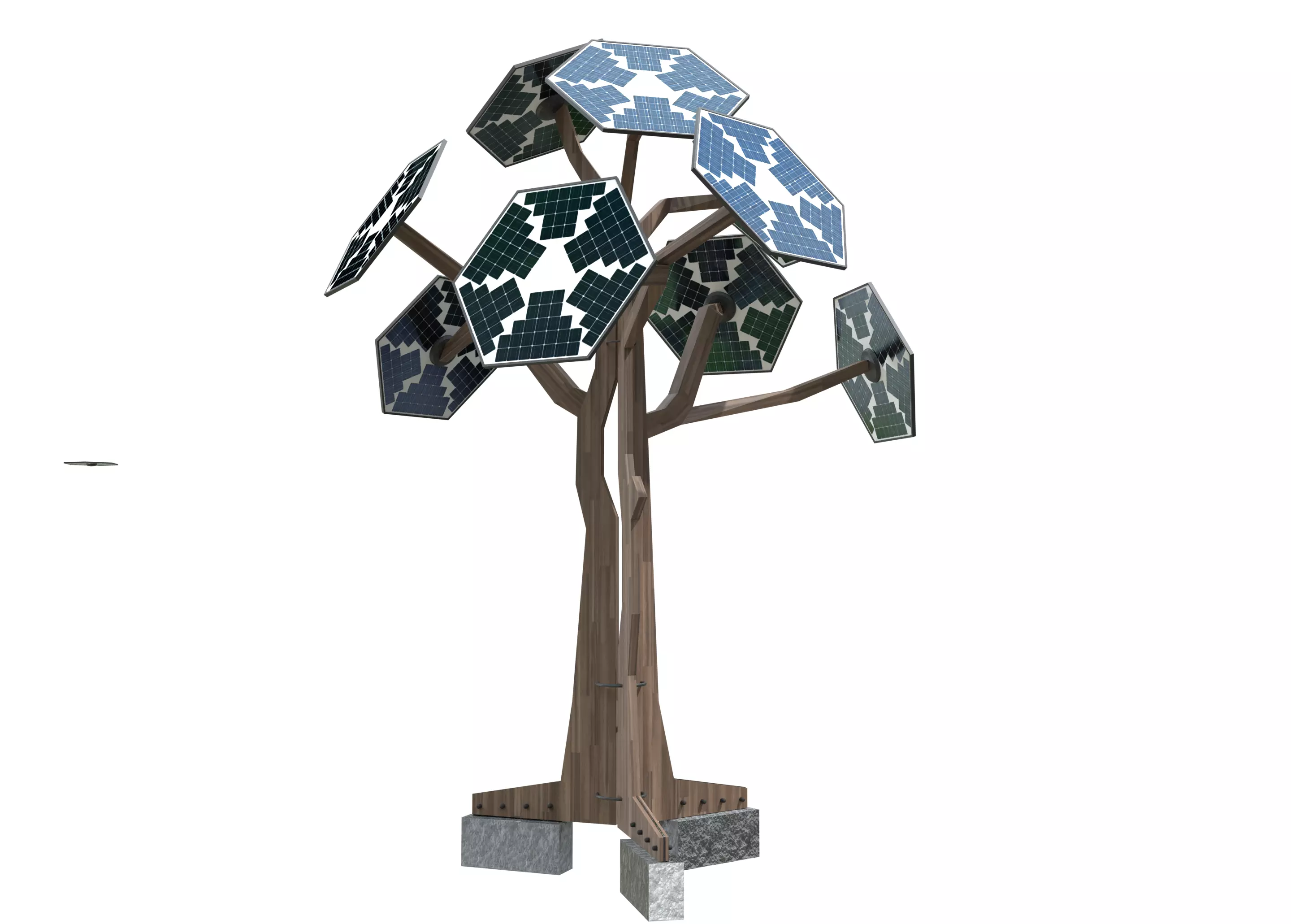 solar energy tree rectangular cells Low-poly 3D model_0