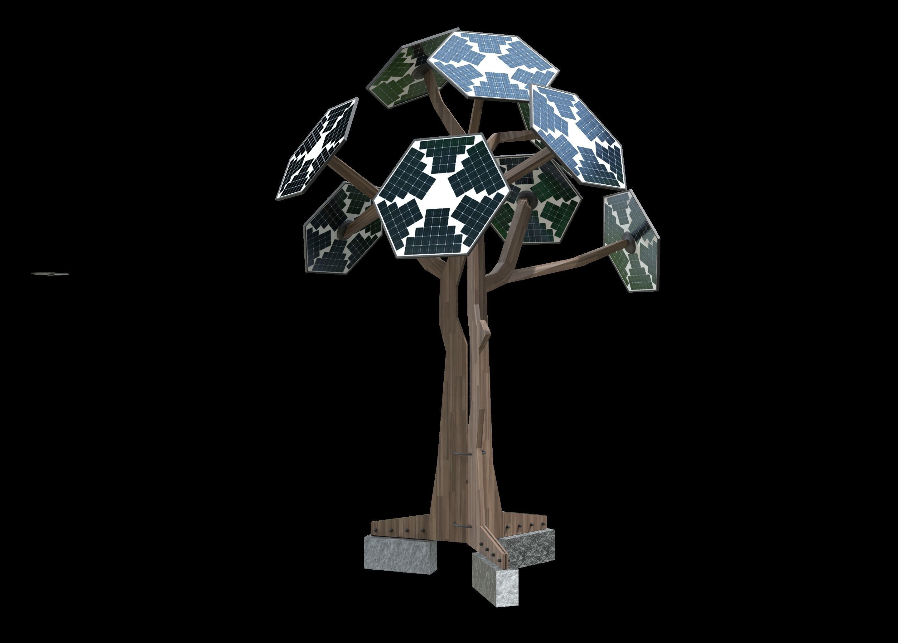 solar energy tree rectangular cells Low-poly 3D model_15