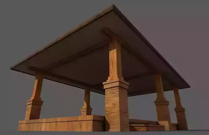 low poly patio wooden gazebo