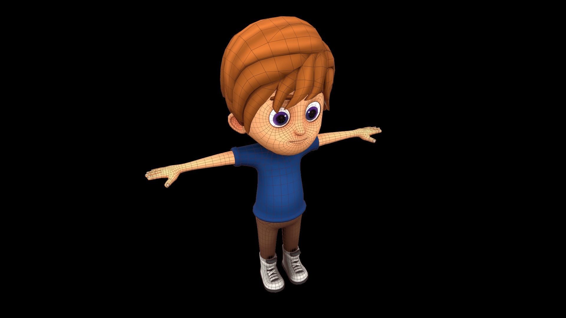 Cute Cartoon Boy Rigged Maya Model with blendshapes 3D model_7