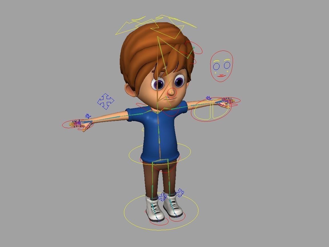Cute Cartoon Boy Rigged Maya Model with blendshapes 3D model_1
