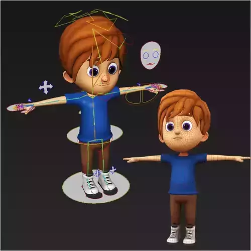 Cute Cartoon Boy Rigged Maya Model with blendshapes 3D model Cute Cartoon Boy Rigged Maya Model with blendshapes 3D model