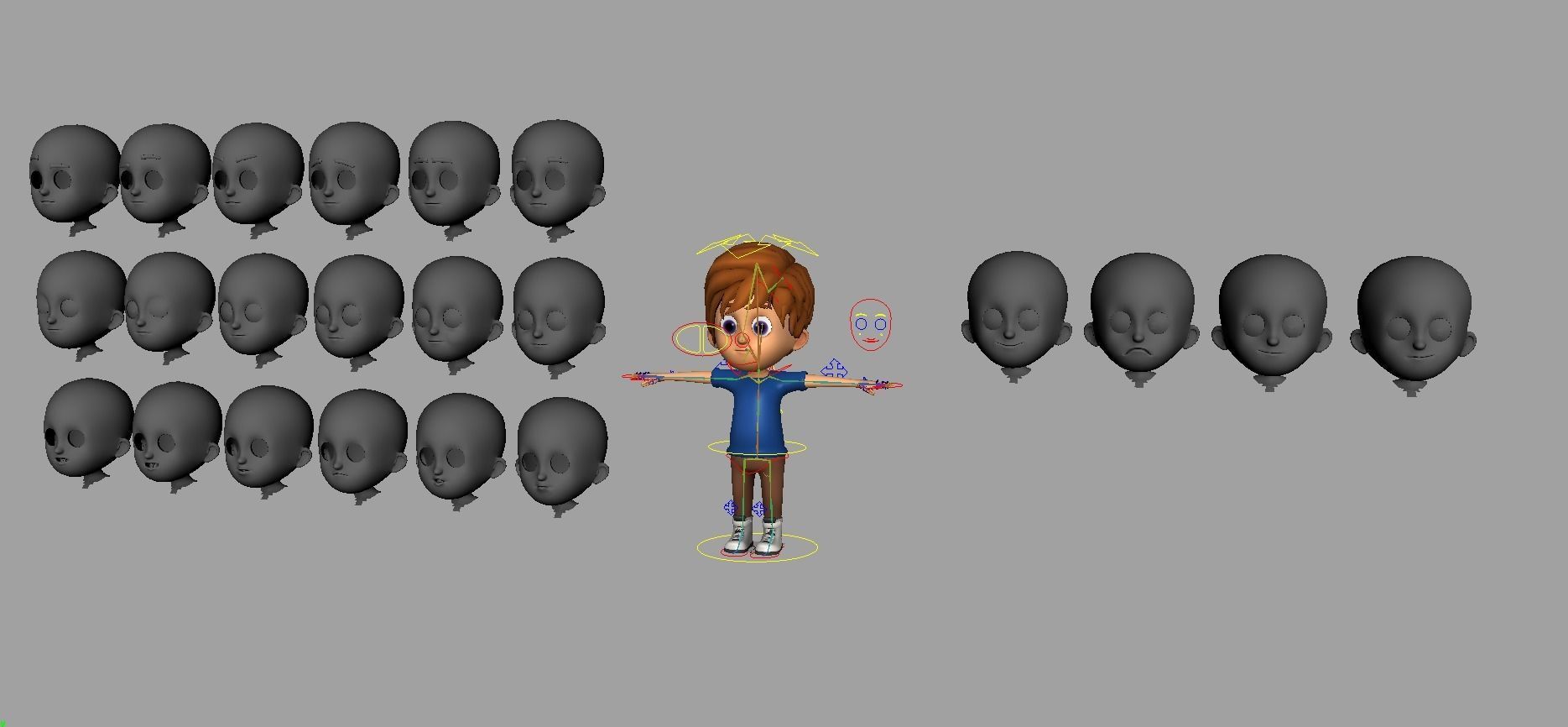 Cute Cartoon Boy Rigged Maya Model with blendshapes 3D model_2