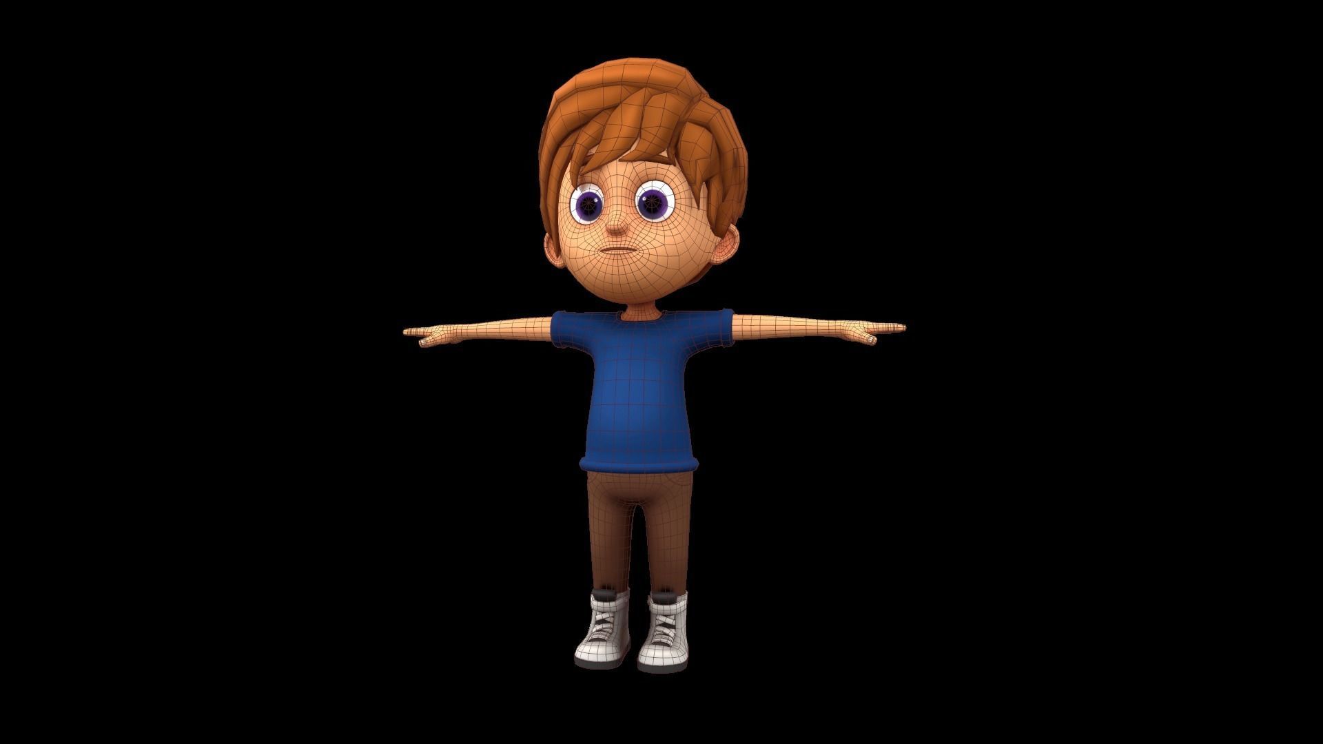 Cute Cartoon Boy Rigged Maya Model with blendshapes 3D model_5