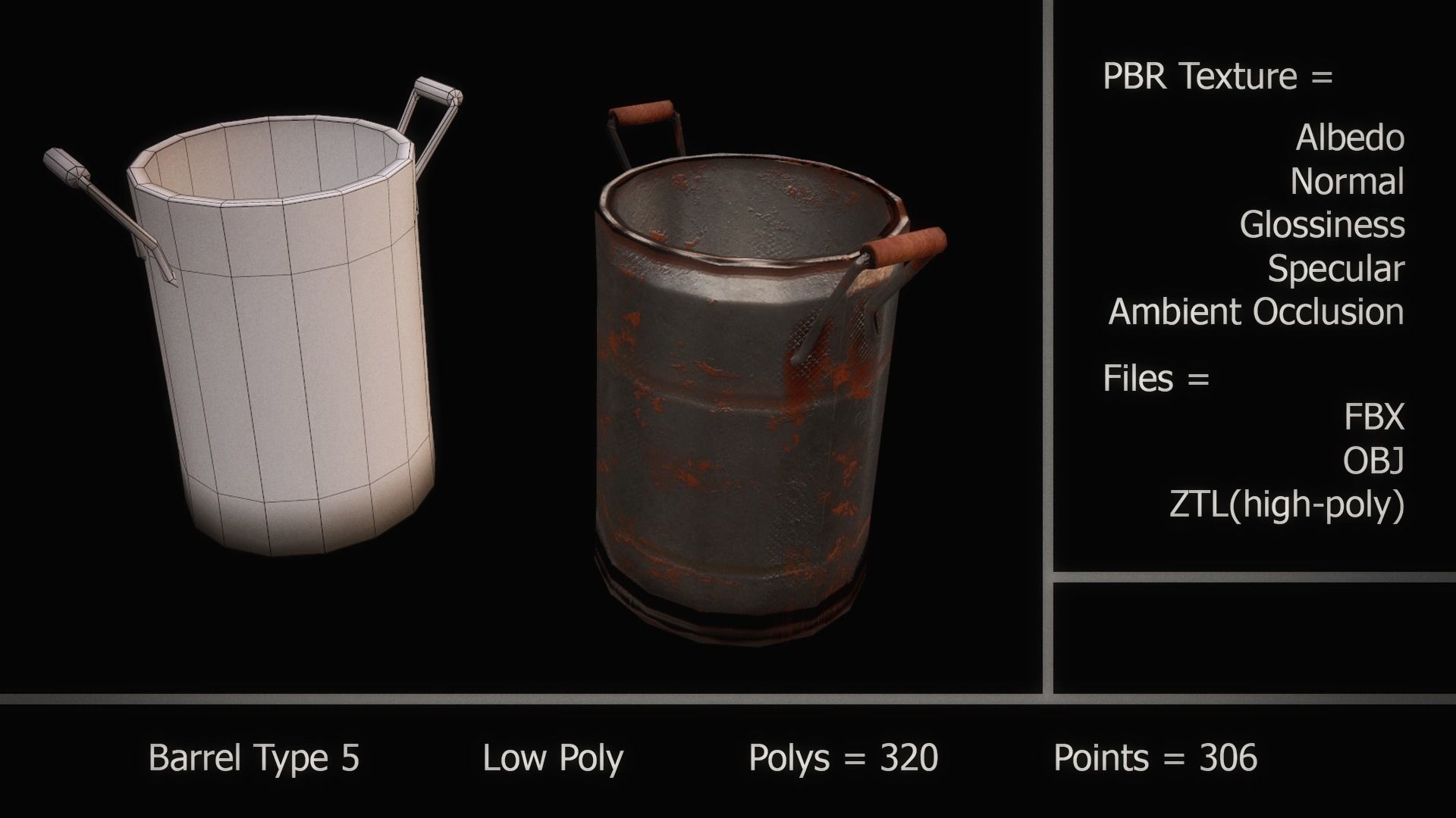 Barrel Pack Low-poly 3D model_6
