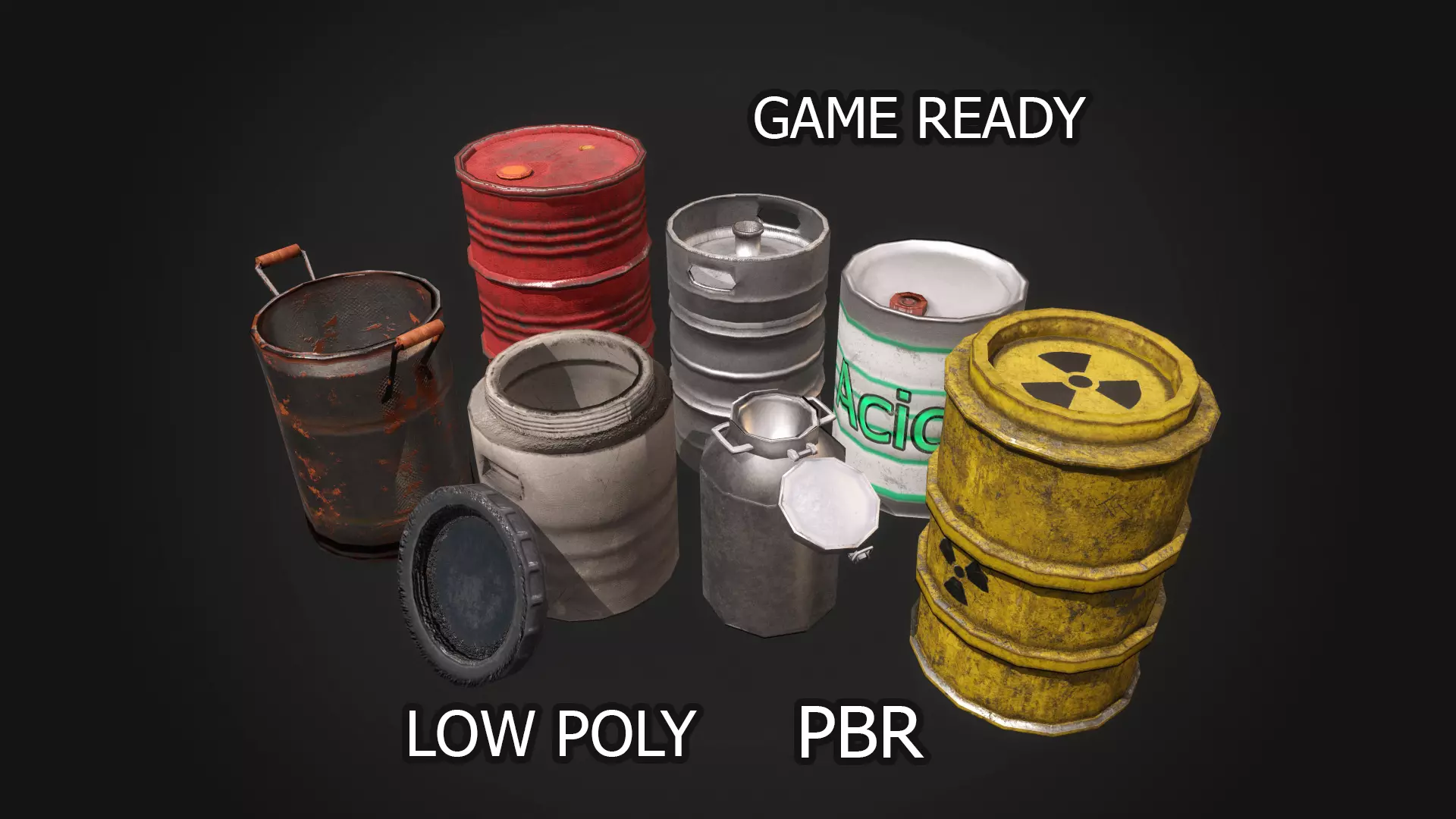 Barrel Pack Low-poly 3D model_0