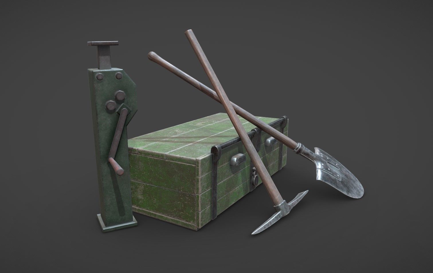 WW2 German Army Tools Low-poly 3D model_1