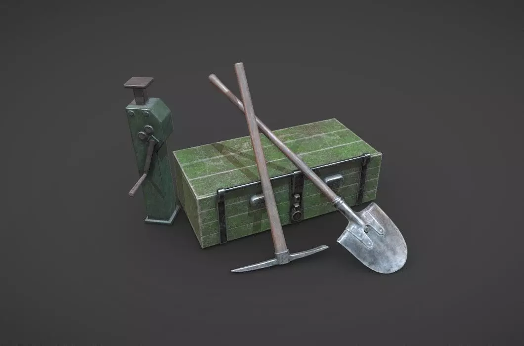 WW2 German Army Tools Low-poly 3D model_0