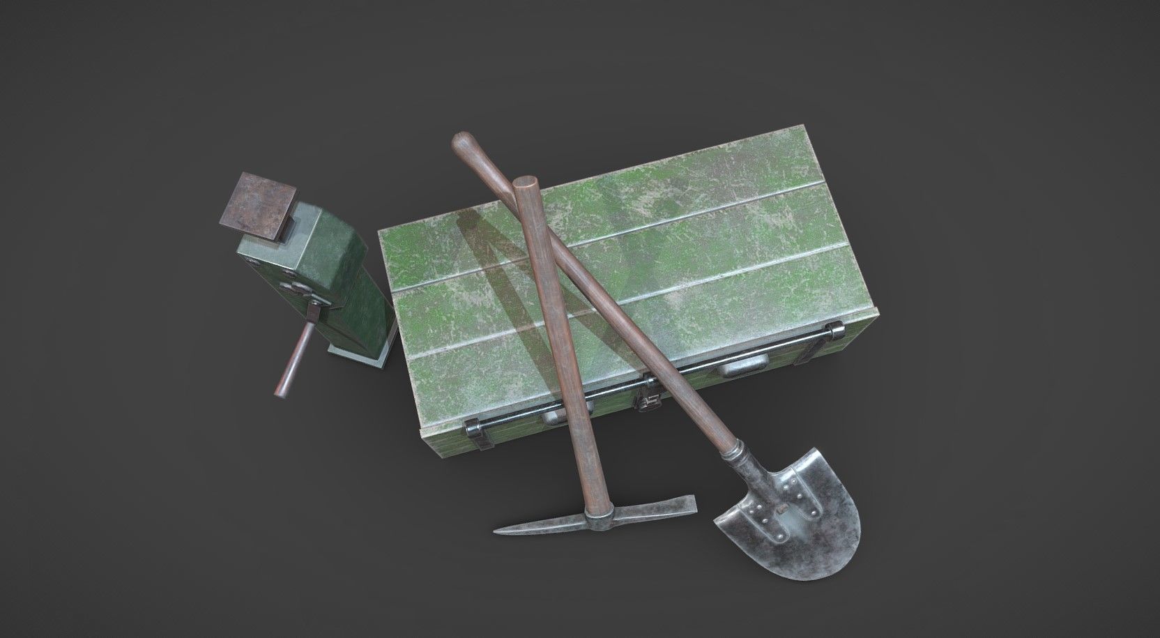 WW2 German Army Tools Low-poly 3D model_3