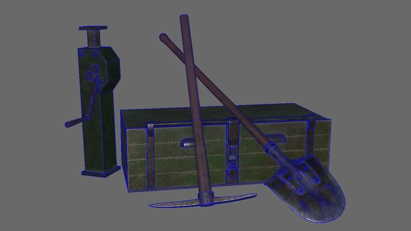 WW2 German Army Tools Low-poly 3D model_13