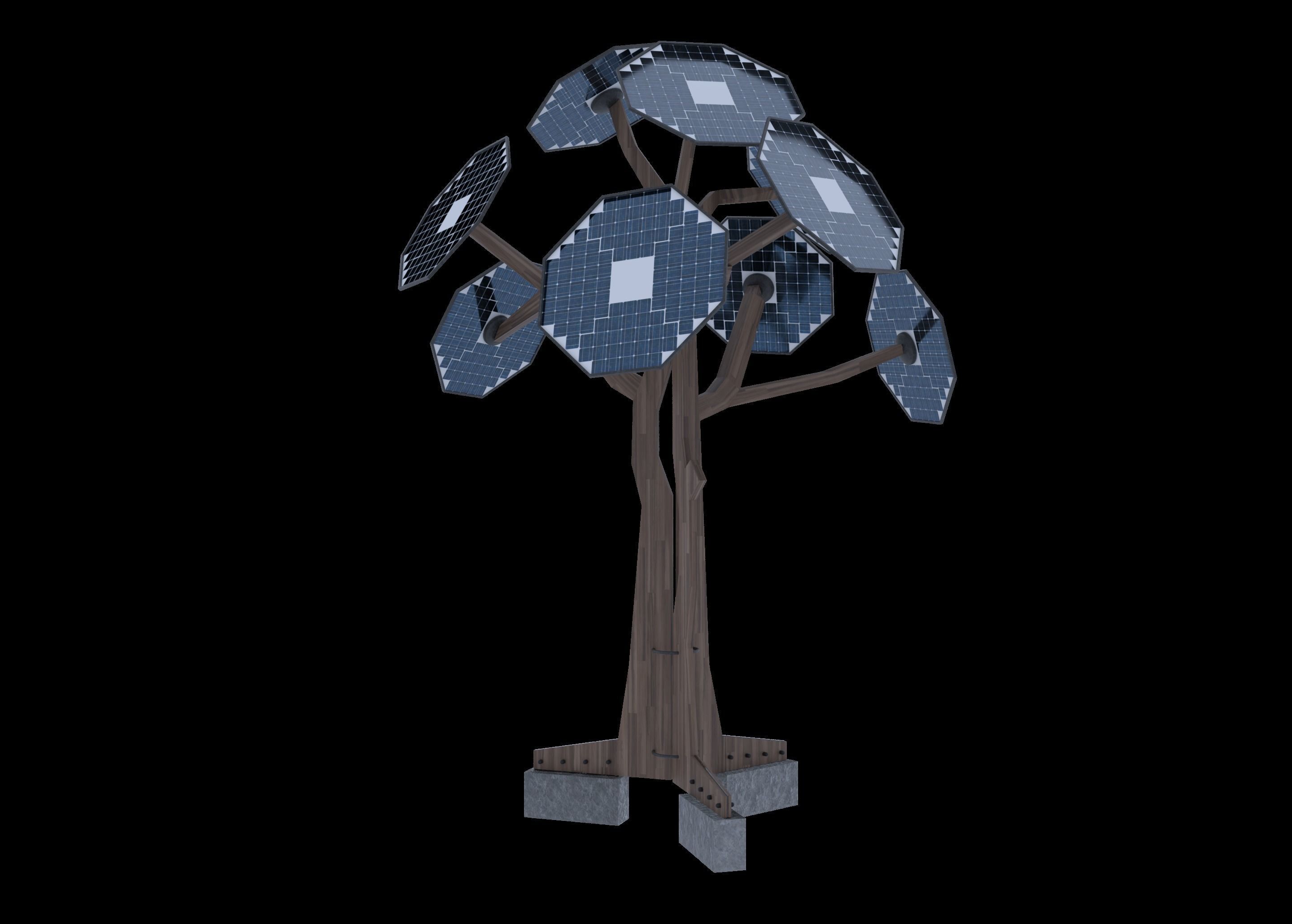 solar energy tree octagonal panels Low-poly 3D model_3