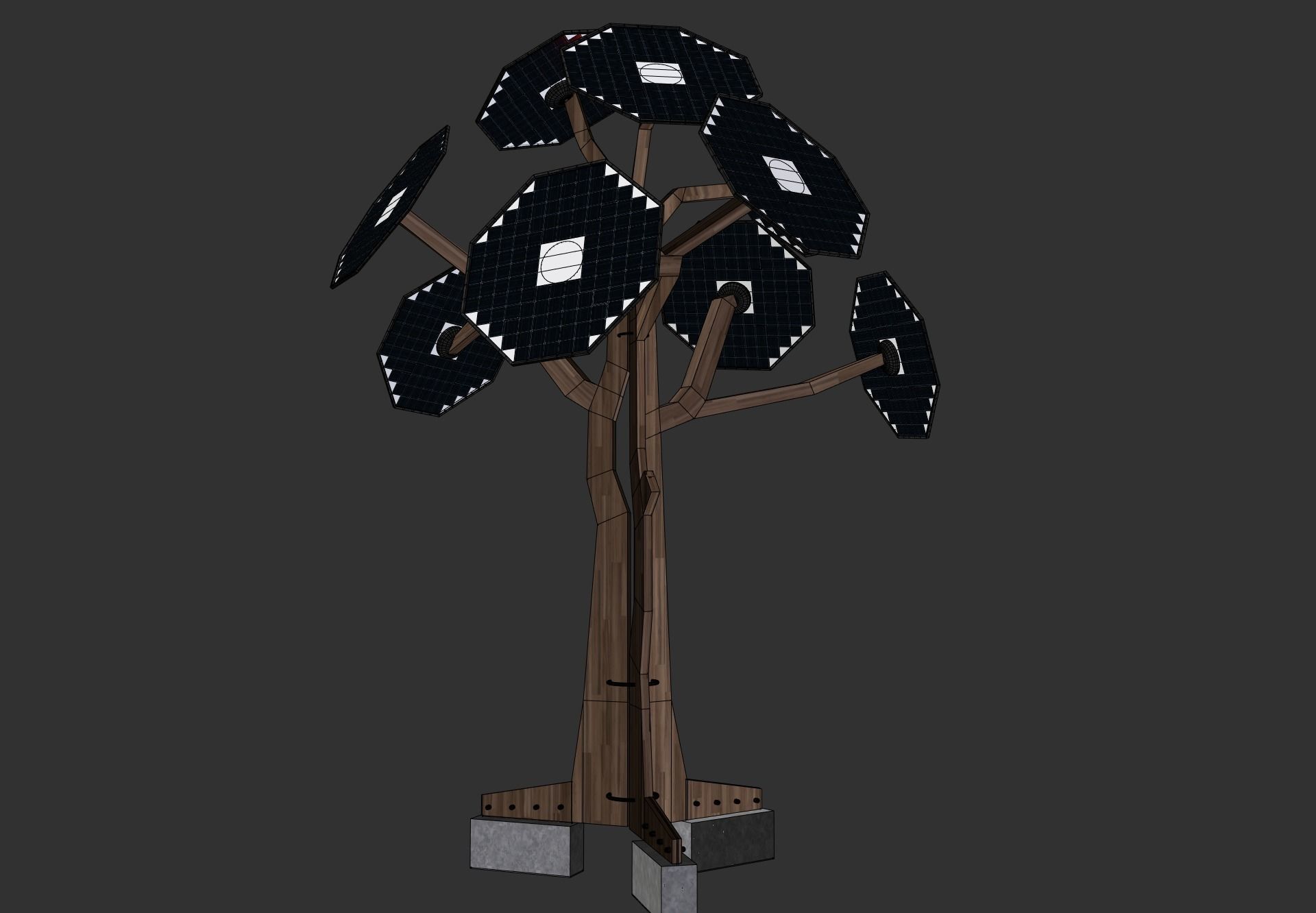 solar energy tree octagonal panels Low-poly 3D model_9