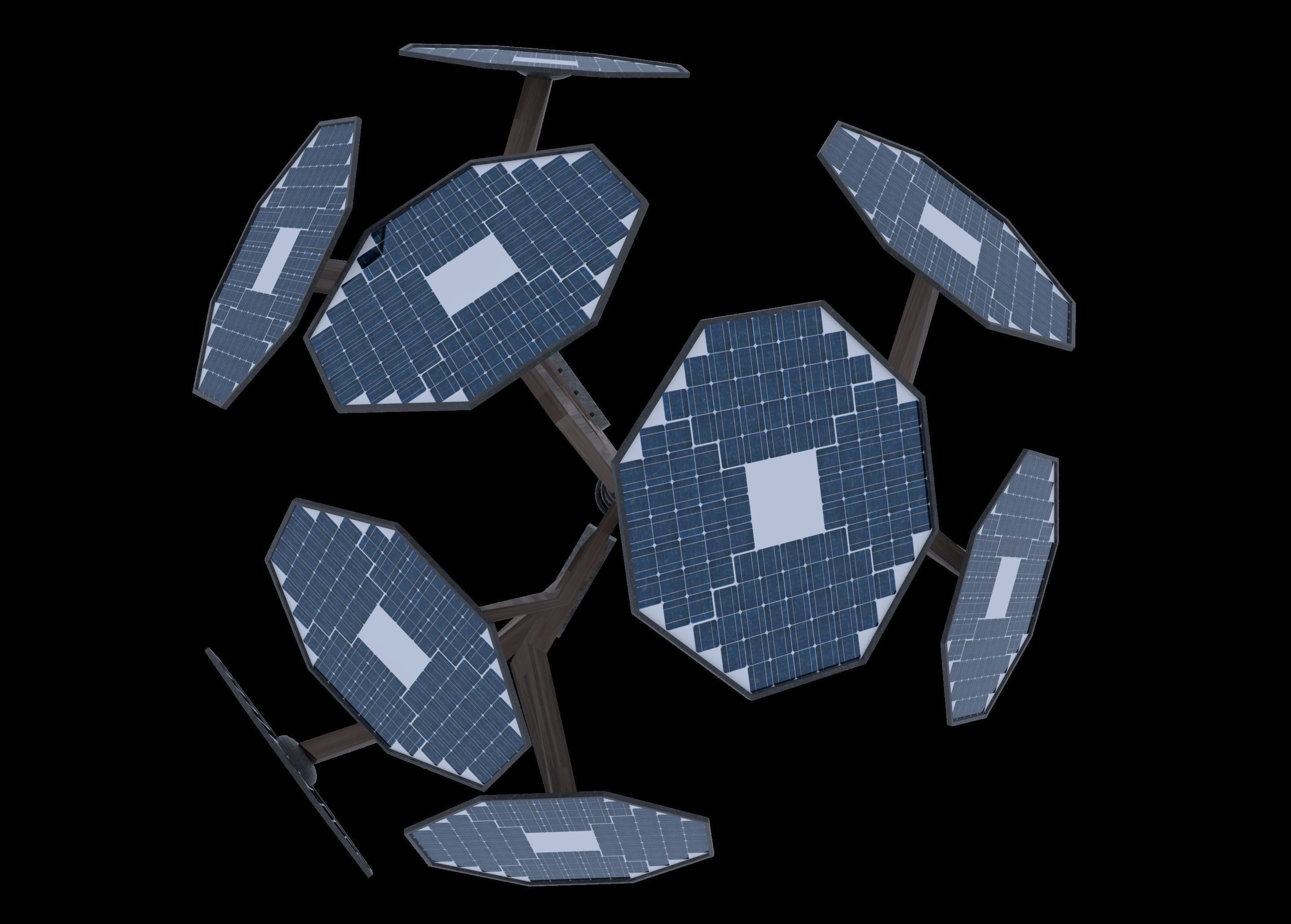solar energy tree octagonal panels Low-poly 3D model_2