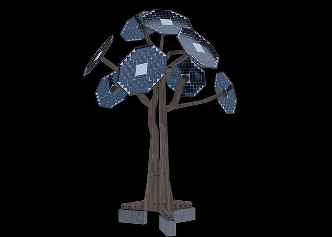  solar energy tree octagonal panels Low-poly 3D model