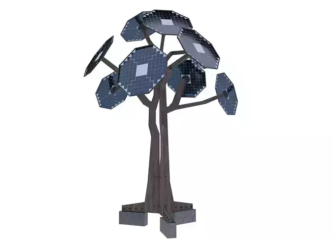  solar energy tree octagonal panels Low-poly 3D model
