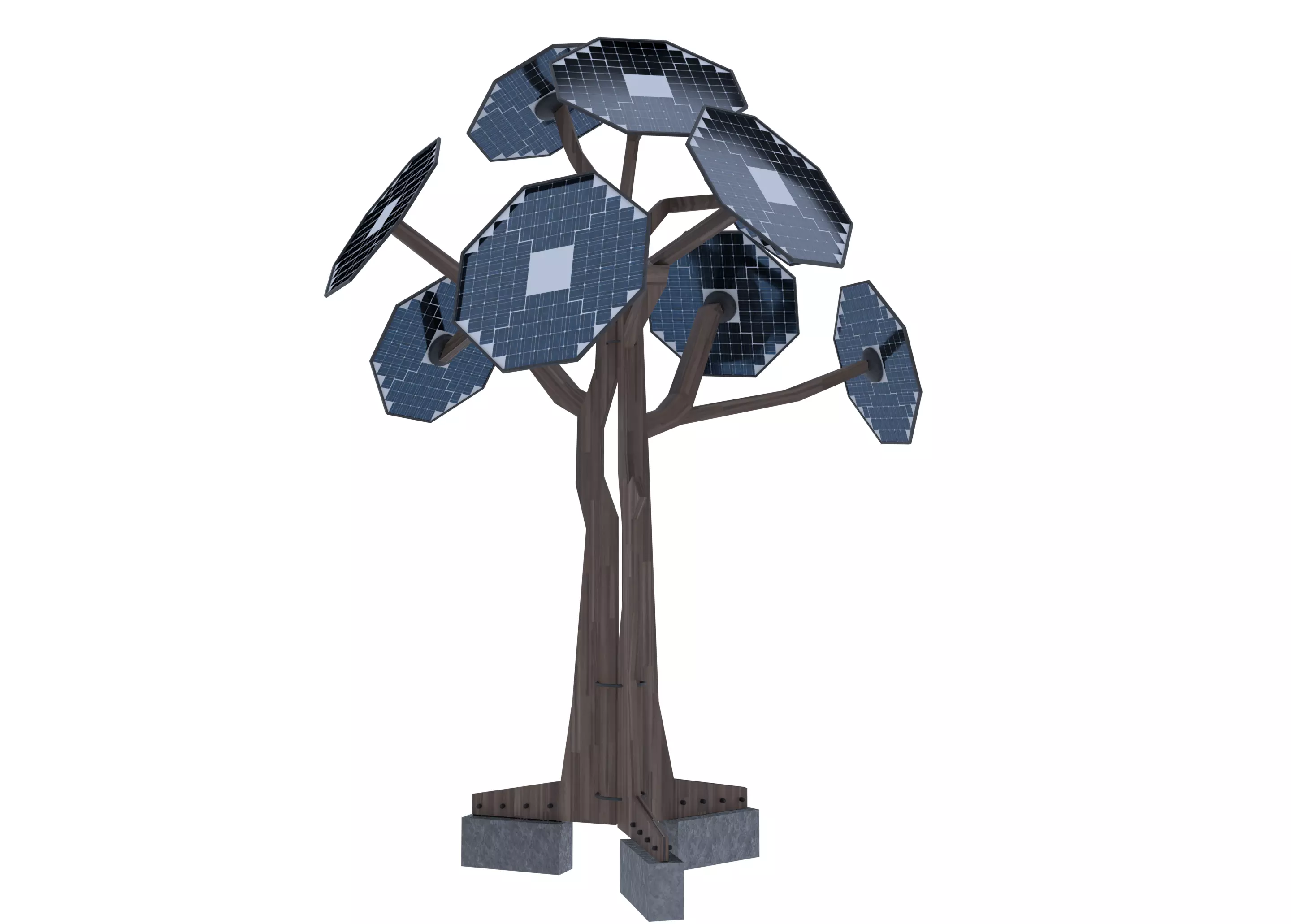 solar energy tree octagonal panels Low-poly 3D model_0