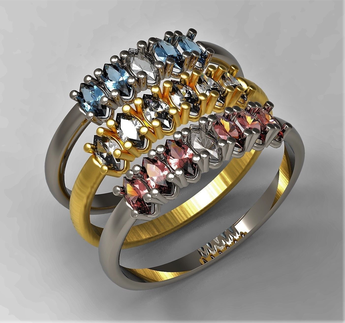 Set of Three Navette Rings 3D print model_13