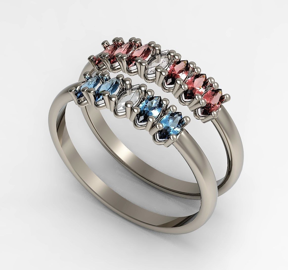 Set of Three Navette Rings 3D print model_10