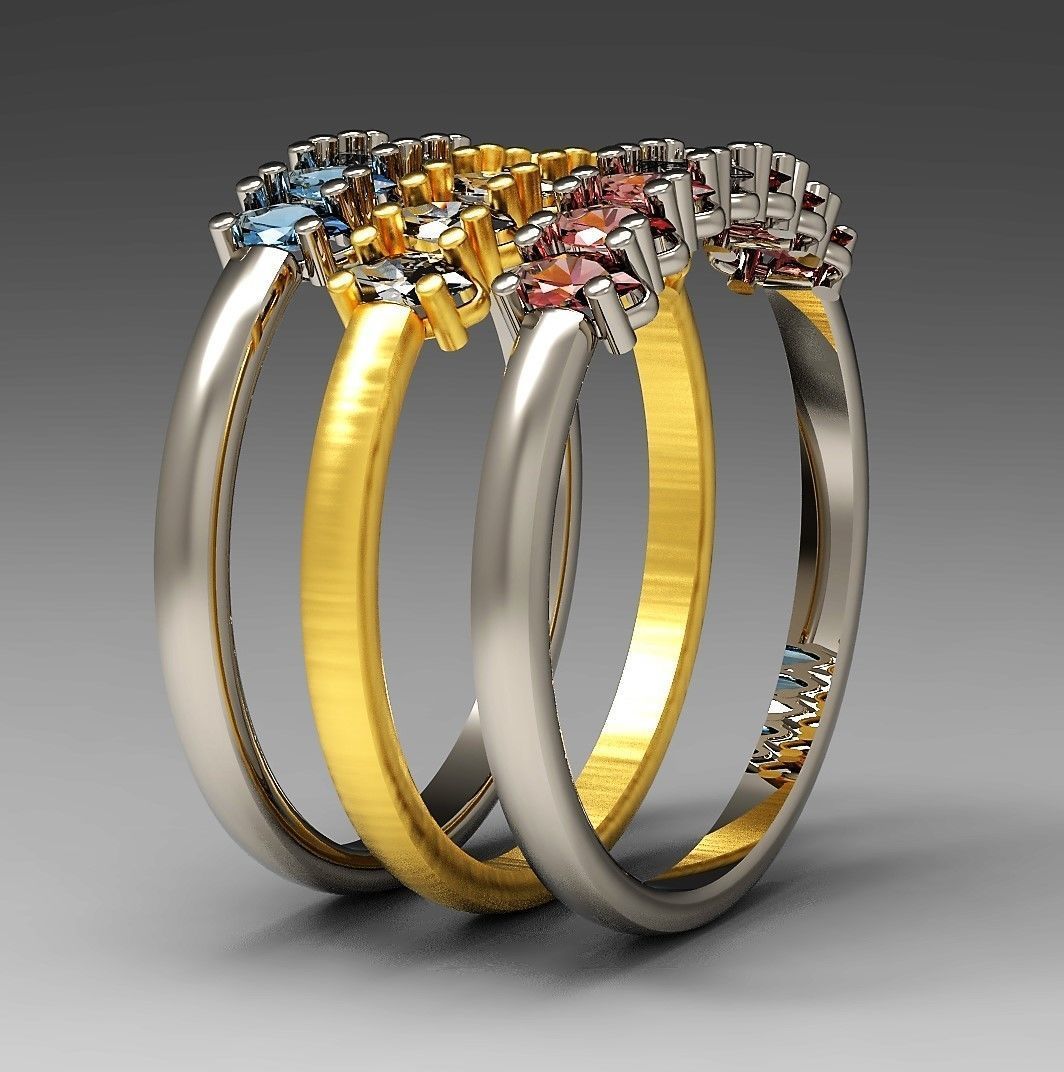 Set of Three Navette Rings 3D print model_16