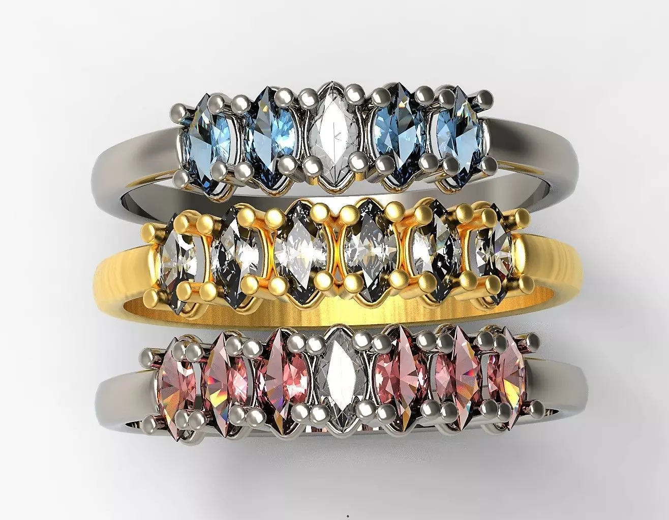 Set of Three Navette Rings 3D print model_0