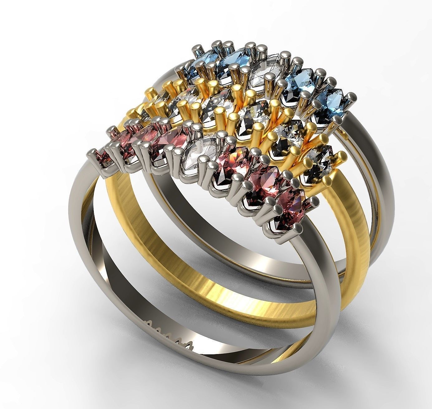 Set of Three Navette Rings 3D print model_12