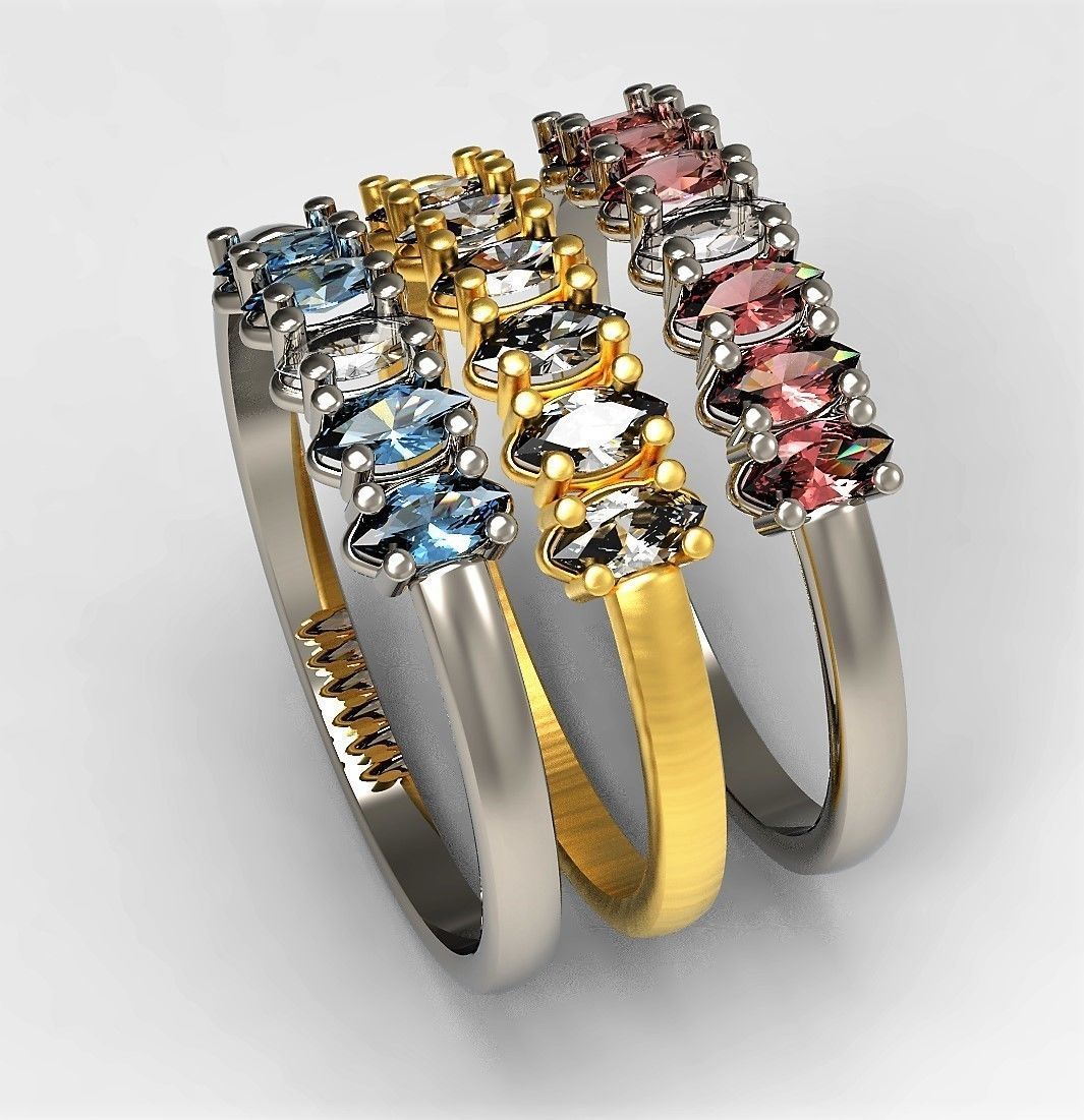 Set of Three Navette Rings 3D print model_17