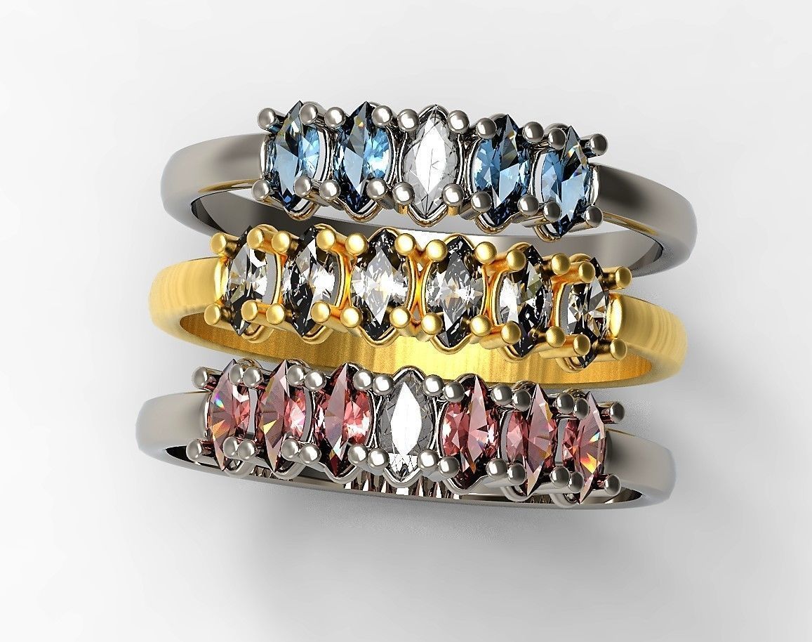 Set of Three Navette Rings 3D print model_19