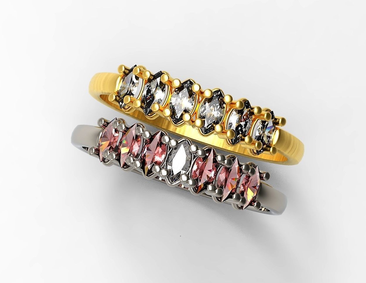 Set of Three Navette Rings 3D print model_22