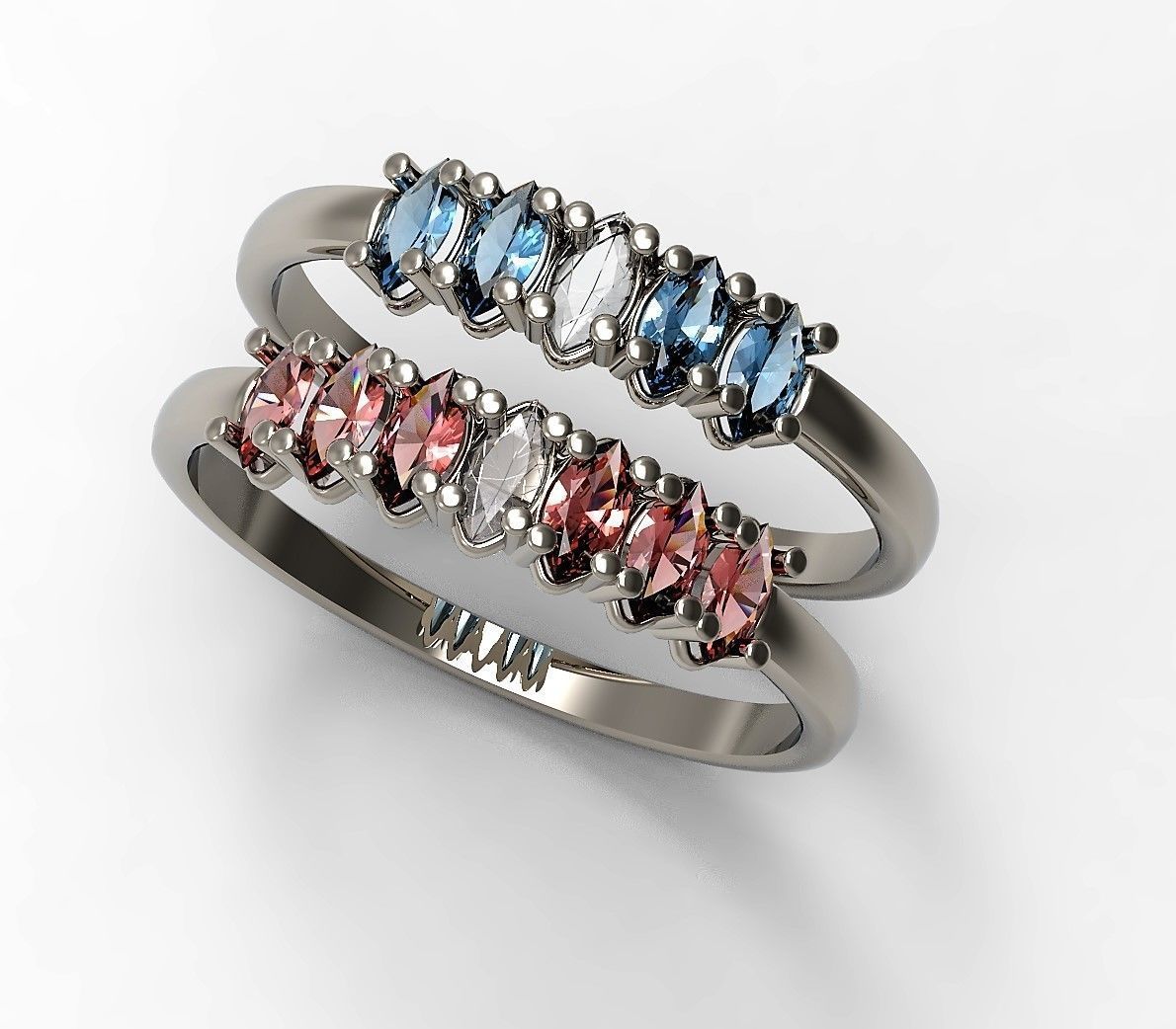 Set of Three Navette Rings 3D print model_7