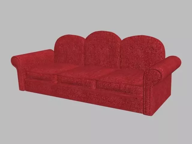 old red sofa Low-poly 3D model_0