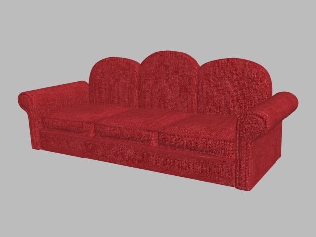 old red sofa Low-poly 3D model_1