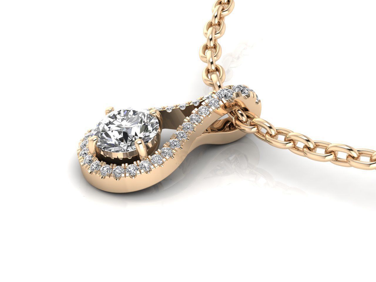 Pendant 6 pear shaped diamond on chain 3D print model_3