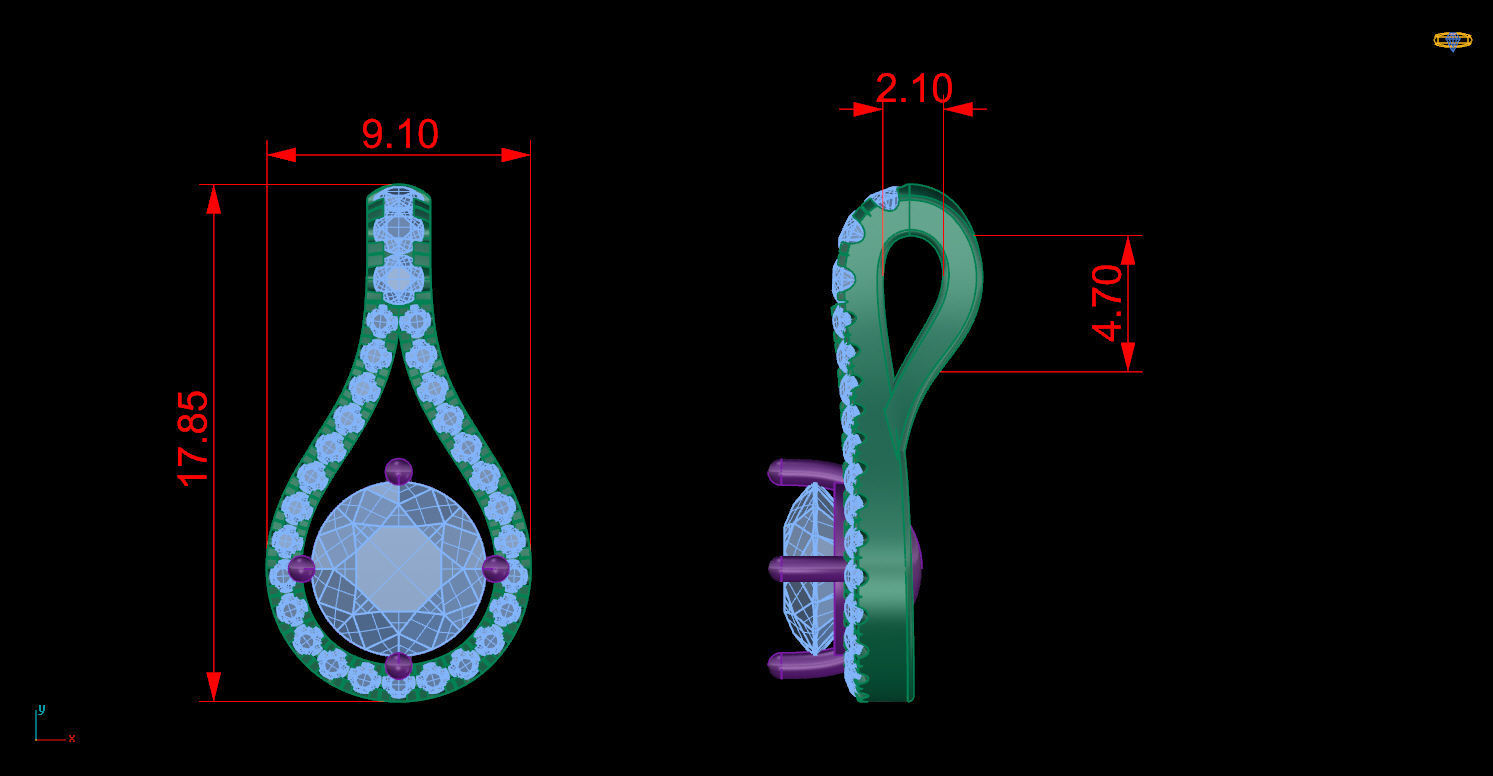 Pendant 6 pear shaped diamond on chain 3D print model_8