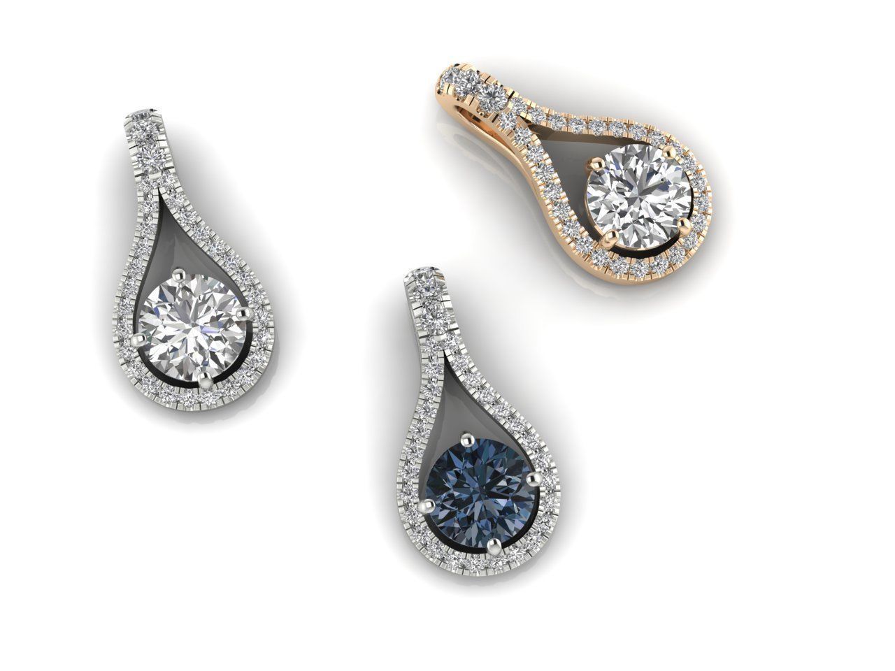 Pendant 6 pear shaped diamond on chain 3D print model_5