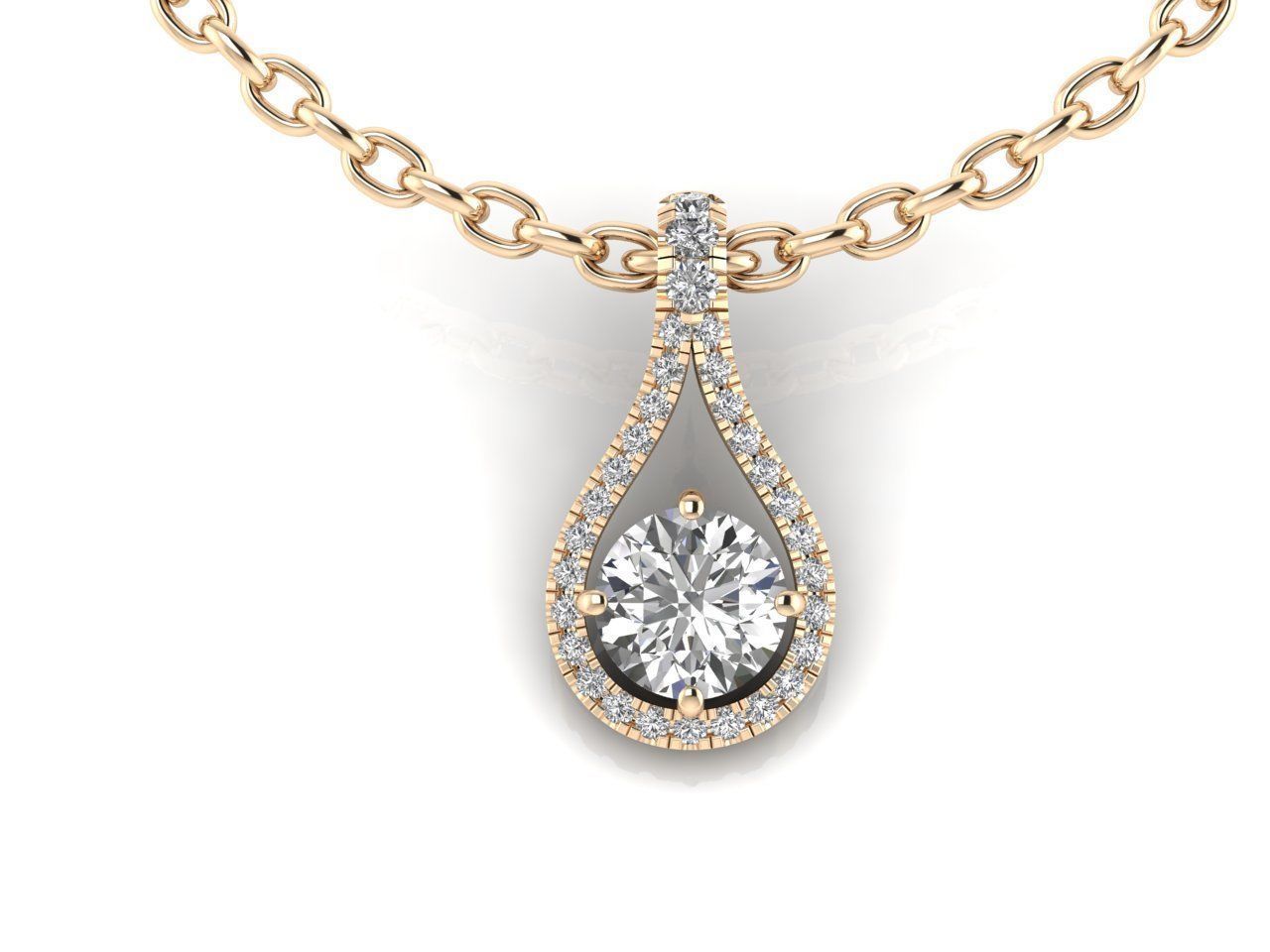 Pendant 6 pear shaped diamond on chain 3D print model_1