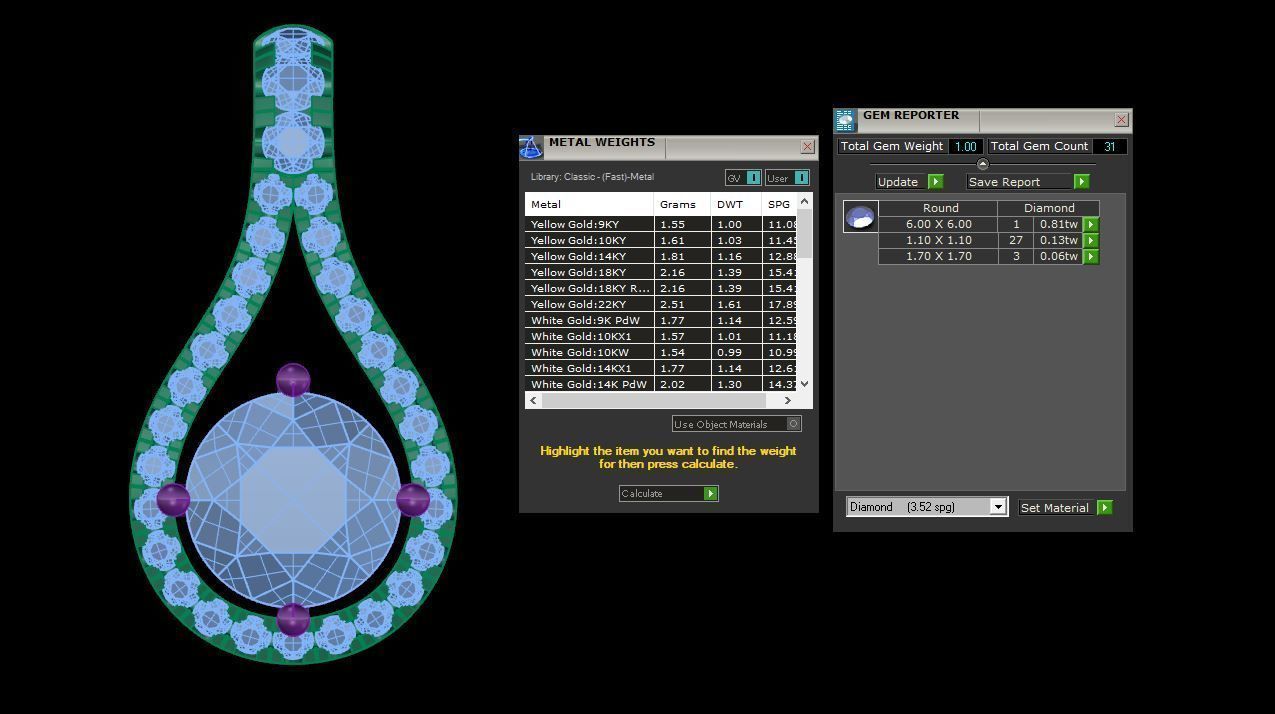 Pendant 6 pear shaped diamond on chain 3D print model_7