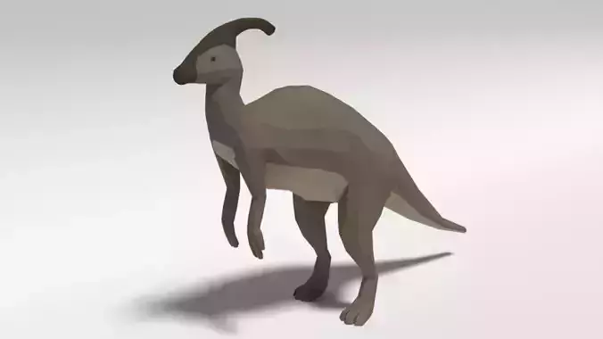 Low Poly Cartoon Parasaurolophus Dinosaur