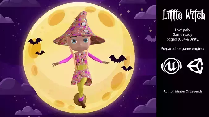Little witch IV Low-poly 3D model